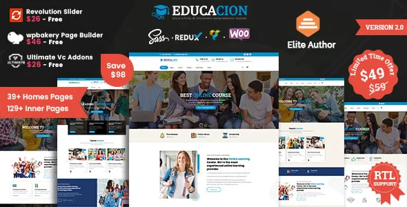 Educacion - Education Course WordPress Theme — homepage layout