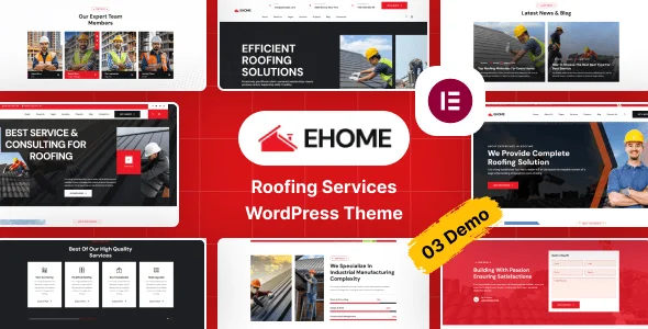 Ehome - Roofing Services WordPress Theme — homepage layout