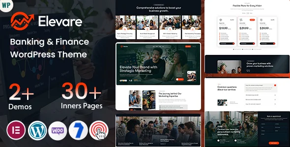 Elevare - Banking & Finance WordPress Theme WordPress theme homepage layout for a analytics business website