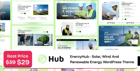 EnerzyHub- Solar, Wind and Renewable Energy WordPress Theme — homepage layout
