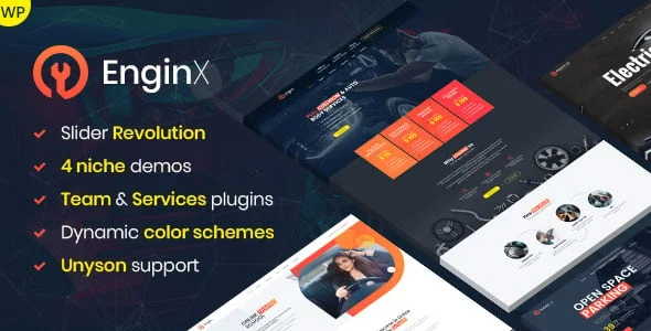 EnginX – Auto Repair Service WordPress Theme — homepage layout