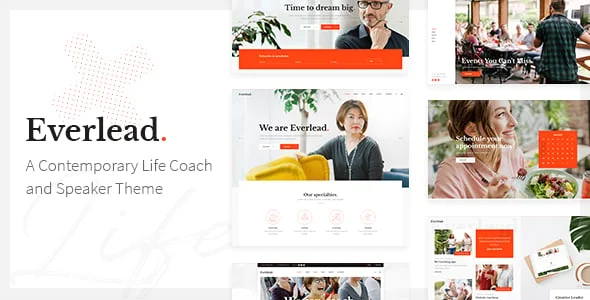 Everlead - Life Coach and Speaker WordPress Theme — homepage layout
