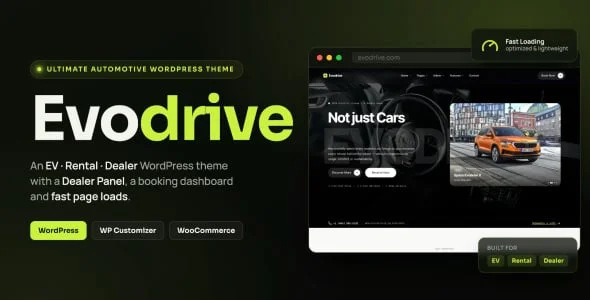 Evodrive — Car Rental & Dealer WordPress Theme — homepage layout