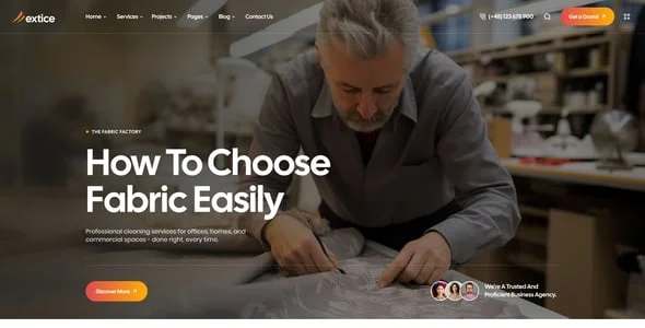 Extice - Textile Industry WordPress Theme — design detail view