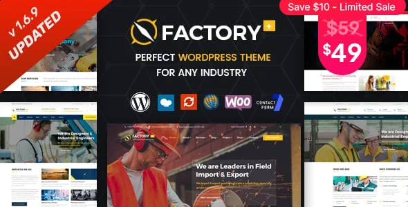 Factory Plus - Industry and Construction WordPress Theme — homepage layout
