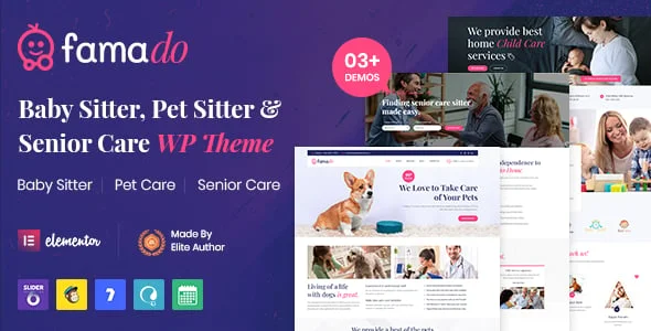 Famado - Baby & Pet Sitter Services WordPress Theme — homepage layout