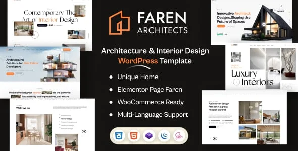 Faren - Architecture and Interior Design WordPress Theme — homepage layout