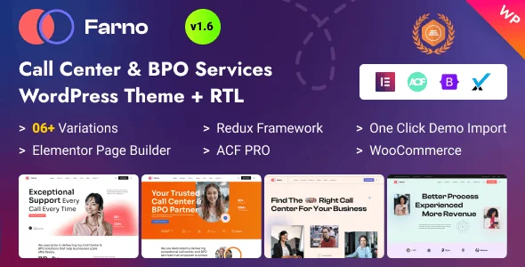 Farno - Call Center & BPO Services Elementor WordPress Theme — homepage layout