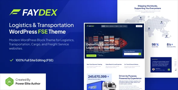 Faydex – Logistics and Transportation Gutenverse FSE WordPress Block Theme — homepage layout