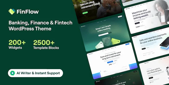 FinFlow - Banking, Finance & Fintech WordPress Theme — homepage layout