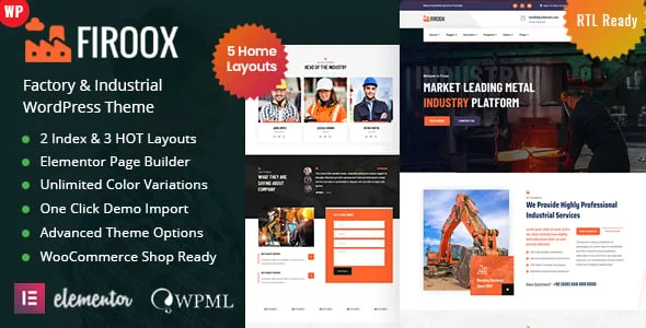 Firoox - Factory Industry WordPress Theme — homepage layout