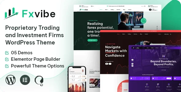 FXvibe - Forex Prop Firm WordPress Theme — homepage layout