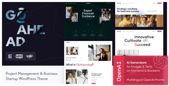 GoAhead — Business Startup WordPress Theme — homepage layout