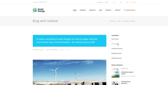 Good Energy - Ecology & Renewable Energy WordPress Theme — interior page design