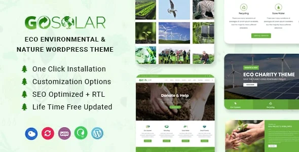GoSolar - Eco Environmental  & Nature WordPress Theme — homepage layout
