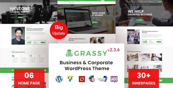 Grassy - Business WordPress Theme — homepage layout