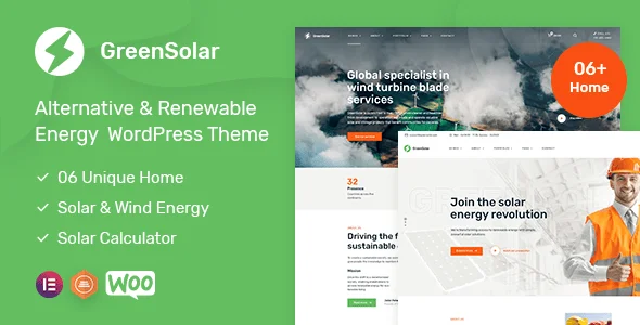 GreenSolar - Alternative & Renewable Energy WordPress Theme — homepage layout