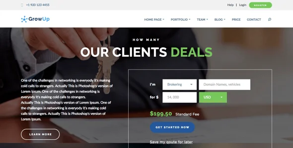 GrowUp Business & Financial WordPress Theme — interior page design