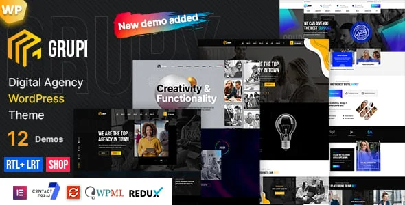 Grupi - Digital Agency WordPress Theme — homepage layout