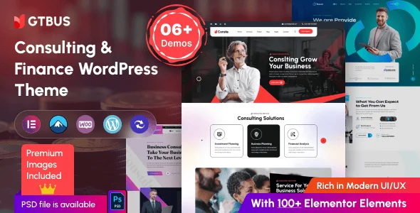 GTBUS - Business Consulting WordPress Theme — homepage layout
