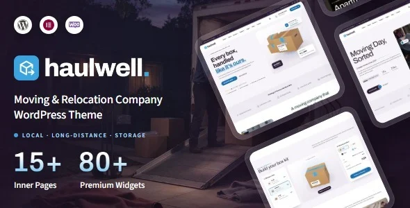 HaulWell – Moving & Relocation Services WordPress Theme WordPress theme homepage layout for a home moving business website