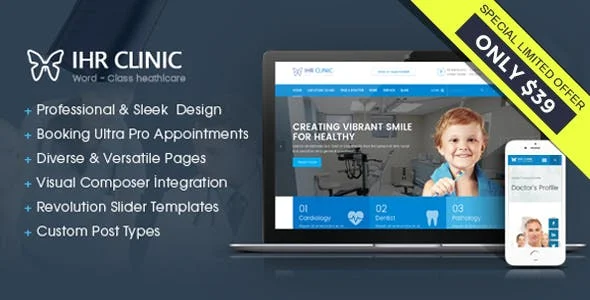 IHR Clinic - Medical and Health Care WordPress theme — homepage layout