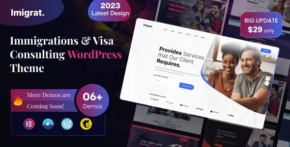 Imigrat - Immigration & Visa Consulting WordPress Theme — homepage layout