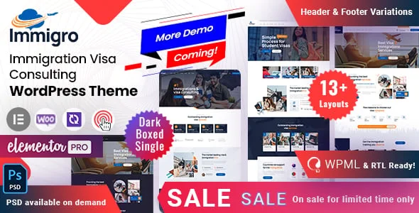 Immigro - Immigration Visa WordPress — homepage layout