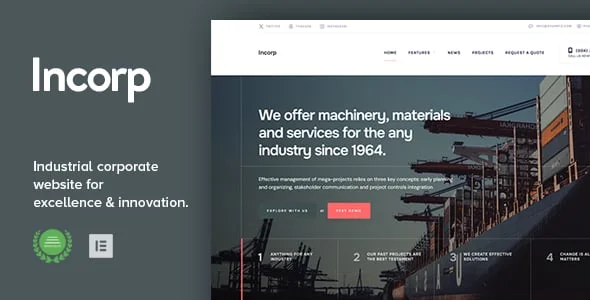 Incorp - Industrial, Factory & Corporate WordPress Theme — homepage layout