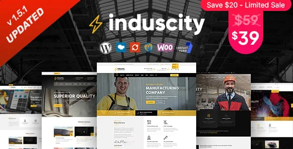 Induscity - Factory and Manufacturing WordPress Theme — homepage layout