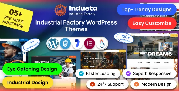 Industa - Factory & Industry WordPress Theme WordPress theme homepage layout for a chemical business website