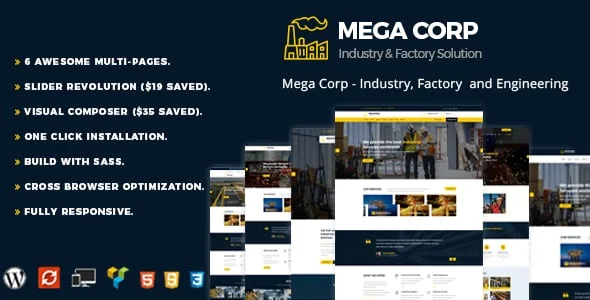 Industrial WordPress Theme — homepage layout