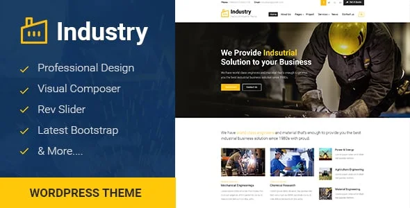Industry - Factory Business WordPress Theme — homepage layout