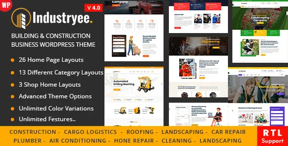 Industryee - Factory Industrial WordPress Theme — homepage layout
