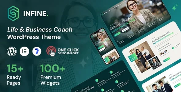 Infine - Business and Life Coach WordPress Theme — homepage layout