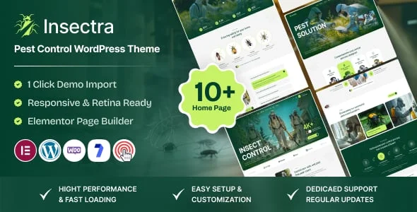 Insectra - Pest Control Bugs WordPress Theme — homepage layout