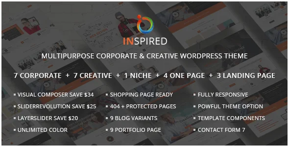 Inspired - Multipurpose Corporate and Creative Bootstrap WordPress Theme — homepage layout