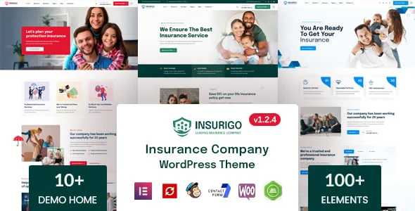 Insurigo - Insurance WordPress Theme — homepage layout