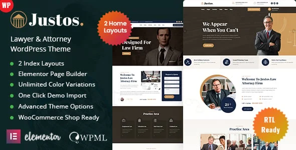 Justos - Attorney Lawyer WordPress Theme — homepage layout