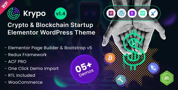 Krypo - Crypto & Blockchain Startup Elementor WordPress Theme — homepage layout