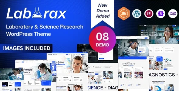 Laborax – Laboratory & Science Research WordPress Theme — homepage layout