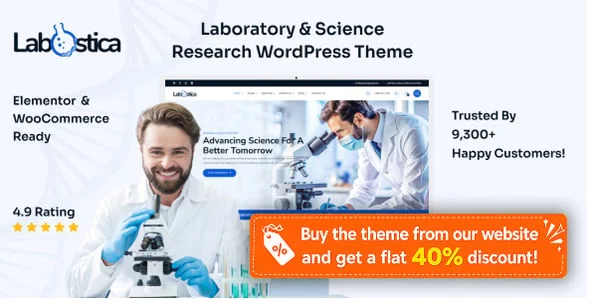Labstica - Laboratory & Science Research WordPress Theme — homepage layout