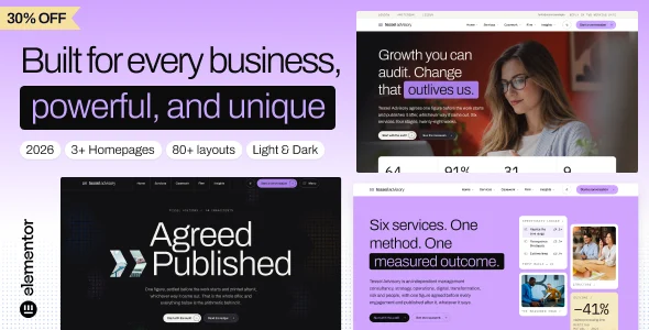 Ledger - Consulting, Business & Corporate WordPress Theme WordPress theme homepage layout for a advisory business website