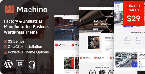 Machino - Factory & Industrial WordPress Theme — homepage layout