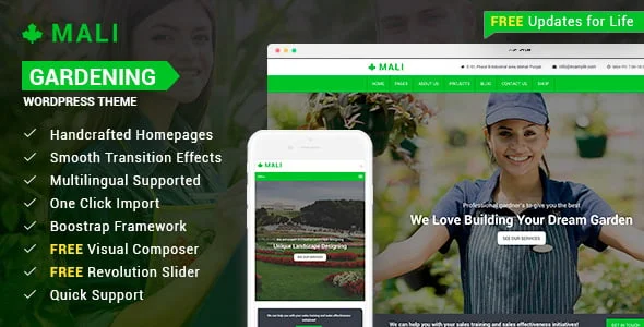 Mali - Landscaping, Gardening, and Lawn Responsive WordPress Theme — homepage layout