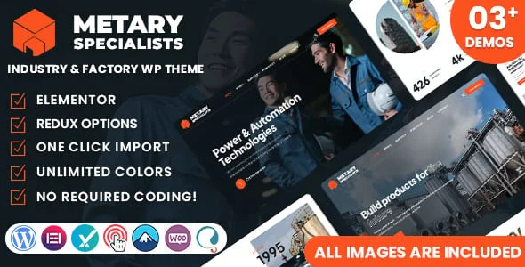 Metary - Industry & Factory WordPress Theme — homepage layout