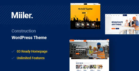 Miiler - Construction WordPress Theme — homepage layout