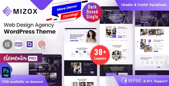 Mizox - Digital Agency WordPress — homepage layout