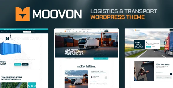 Moovon - Logistics & Transportation WordPress Theme WordPress theme homepage layout for a cargo business website