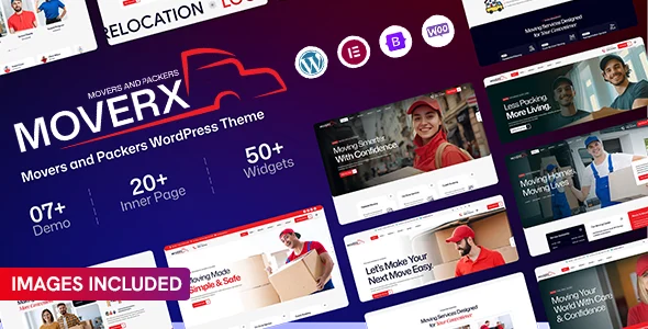 MoverX – Movers & Packers WordPress Theme WordPress theme homepage layout for a corporate moving business website